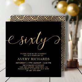 Invitación Elegante Gold Sixty Script Negro 60 cumpleaños