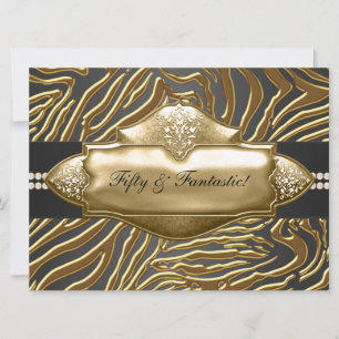 Invitación Elegante Gold Zebra Womans Fiesta por los 50 Años