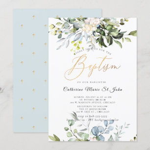 Invitación Elegante Goma Azul Dusty Eucalyptus Faux Gold