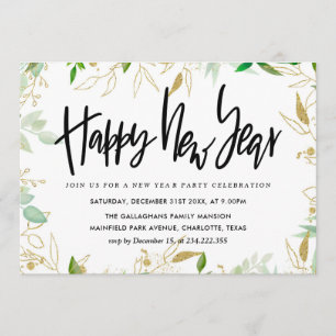 Invitación Elegante Goma de Oro Feliz Guión de Año Nuevo