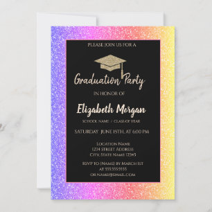 Invitación Elegante gorra de graduación con brillo Brillante