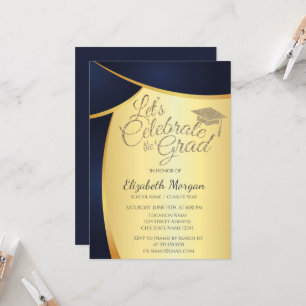 Invitación Elegante Gorra de Graduación con Brillo Dorado, Gr