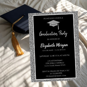 Invitación Elegante Gorra de Graduación con Brillo Moderno Pl