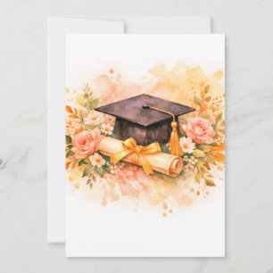 Invitación Elegante gorra de graduación con diseño floral