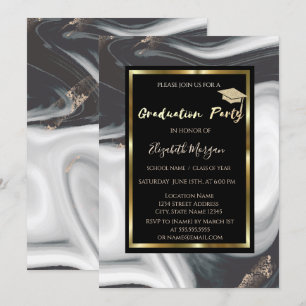 Invitación Elegante Gorra de Graduación de Mármol con Brillo