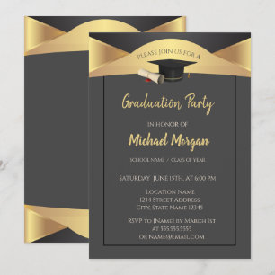 Invitación Elegante gorra de graduación, graduación dorada