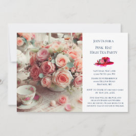 Invitación Elegante Gorra Rosa Rosa  Fiesta de té