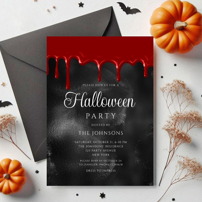 Invitación Elegante Gothic Blood Dripping Halloween (Elegant Gothic Blood Dripping Halloween Invitation)
