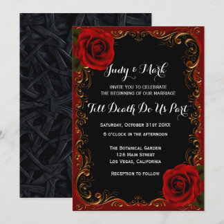 Invitación Elegante Gótico Boda de rosas rojas