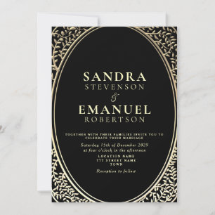 Invitación Elegante gótico Boda negro y oro
