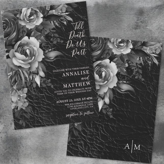 Invitación Elegante gótico Floral Boda negro (Gothic Elegant Floral Black Wedding Invitation)