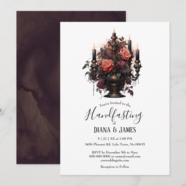 Invitación Elegante Gótico Floral Velas Ayuno (Anverso / Reverso)