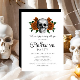 Invitación Elegante gótico negro floral calavera Halloween