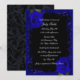 Invitación Elegante Gótico Rosas azules ducha de novia