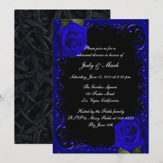 Invitación Elegante Gótico Rosas azules ensayar cena
