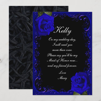 Invitación Elegante Gótico Rosas Azules Made Of Honor