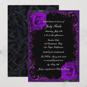 Invitación Elegante Gótico Rosas púrpura ducha de novia