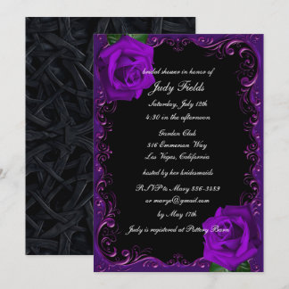 Invitación Elegante Gótico Rosas púrpura ducha de novia