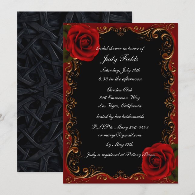 Invitación Elegante Gótico Roses Roses Roses Roses Bridal Sho (Anverso / Reverso)