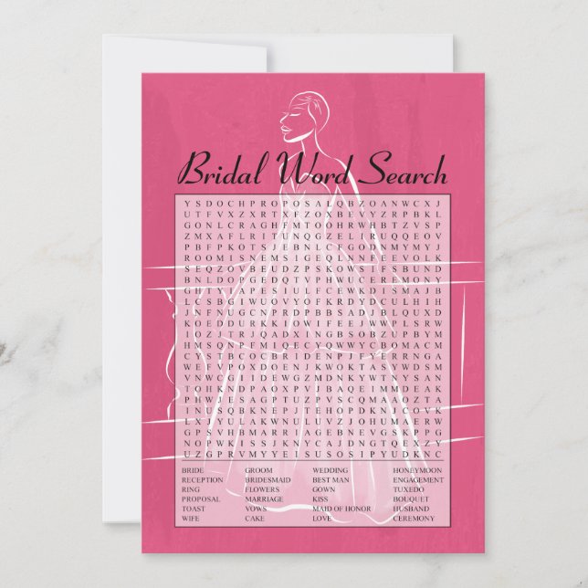 Invitación Elegante Gown Bridal Shower Word Search Game Card (Anverso)