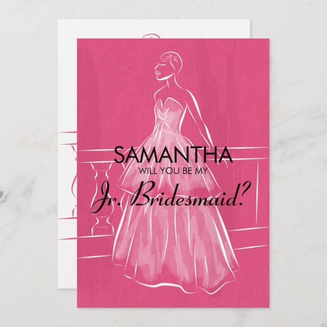 Invitación Elegante Gown Serás Jr. Bridesmaid Card (Anverso / Reverso)