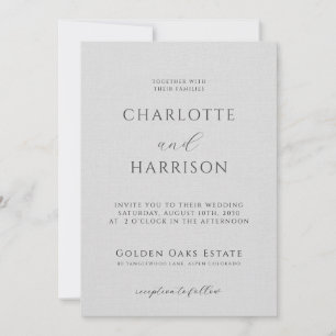 Invitación Elegante Grabado en relieve Linen Boda Gris Minima