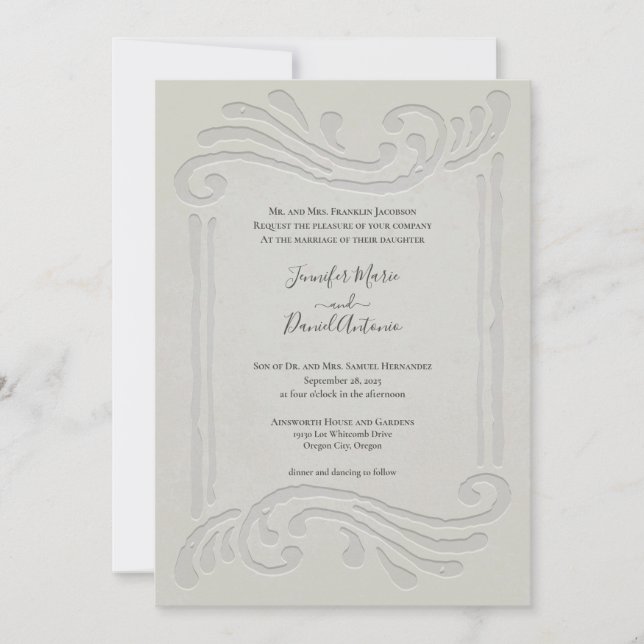 Invitación Elegante Grabado en relieve simple Boda de Alabast (Anverso)