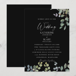 Invitación Elegante Grace Boda All Black Eucalyptus