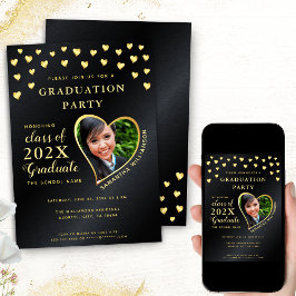 Invitación Elegante Grad Photo Black and Gold Graduation