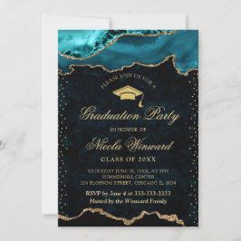 Invitación Elegante gradación de ágata de mármol teal y dorad