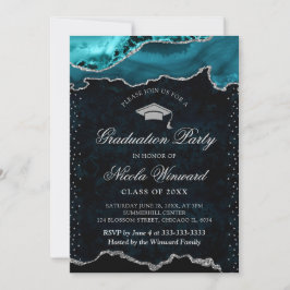 Invitación Elegante gradación de ágata de mármol teal y plata