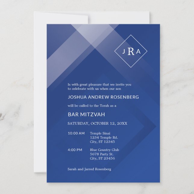 Invitación Elegante Gradiente Monograma Bar Mitzvah Invitació (Anverso)
