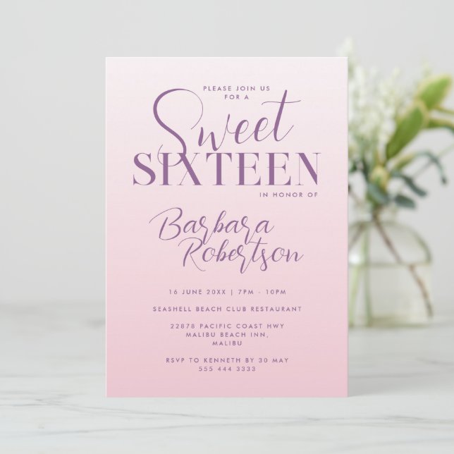 Invitación Elegante Gradiente Rosa Script Cumple Dulces Dieci (Anverso de pie)