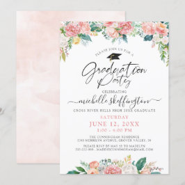 Invitación Elegante Graduación acuarela Floral Script rosa