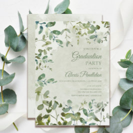 Invitación Elegante Graduación Blanca de Eucalipto Verde Sage