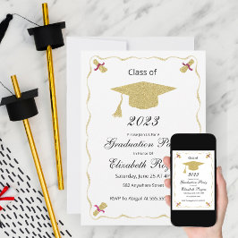 Invitación Elegante Graduación Chic Brillo Gorra y Diploma