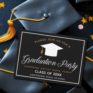 Invitación Elegante Graduación Clase de Oro Negro de 2025 Fie