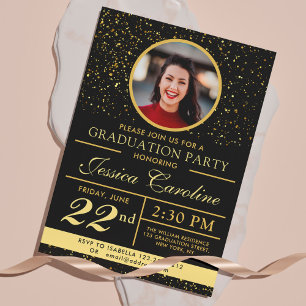 Invitación Elegante Graduación Clásica Dorada chispas de oro