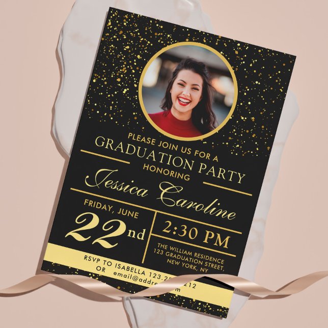 Invitación Elegante Graduación Clásica Dorada chispas de oro  (Subido por el creador)