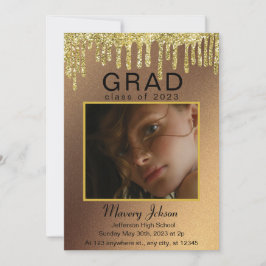 Invitación Elegante Graduación Clásica purpurina Dorado 1 Fot