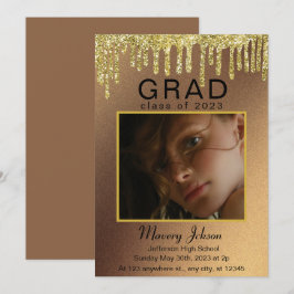 Invitación Elegante Graduación Clásica purpurina Dorado 1 Fot