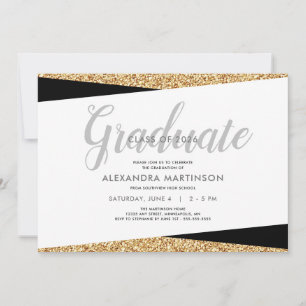 Invitación Elegante graduación con brillo de oro falso