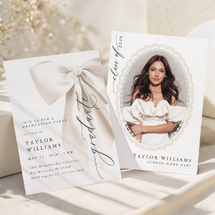 Invitación Elegante Graduación con Lazo Blanco