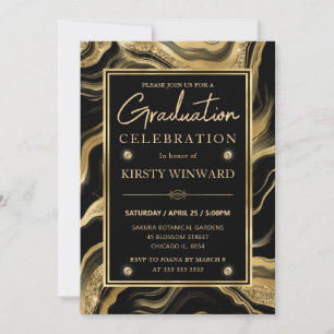 Invitación Elegante Graduación de Ágata con Brillo Negro y Do