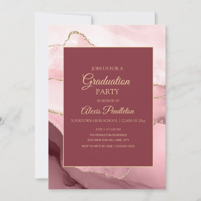 Invitación Elegante Graduación De Agentes De Mármol De Oro Ro (Anverso)