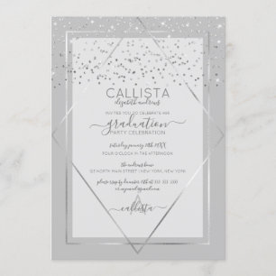 Invitación Elegante Graduación de borde de confetti de plata