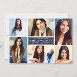 Invitación Elegante Graduación de Collage de fotos Azul de Me