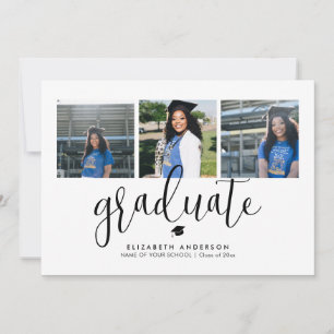 Invitación Elegante graduación de Collage de fotos blanco y n