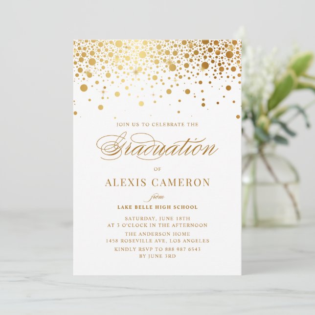 Invitación Elegante Graduación de Confetti en Relieve metaliz (Anverso de pie)