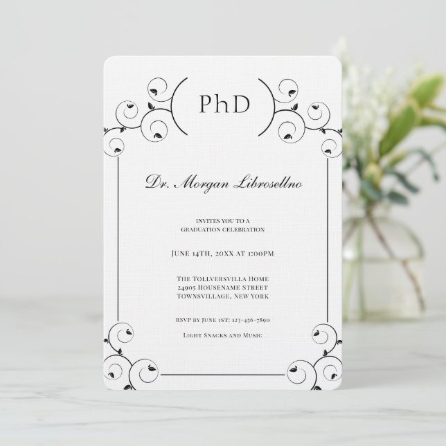 Invitación Elegante Graduación de Doctorado (Anverso de pie)
